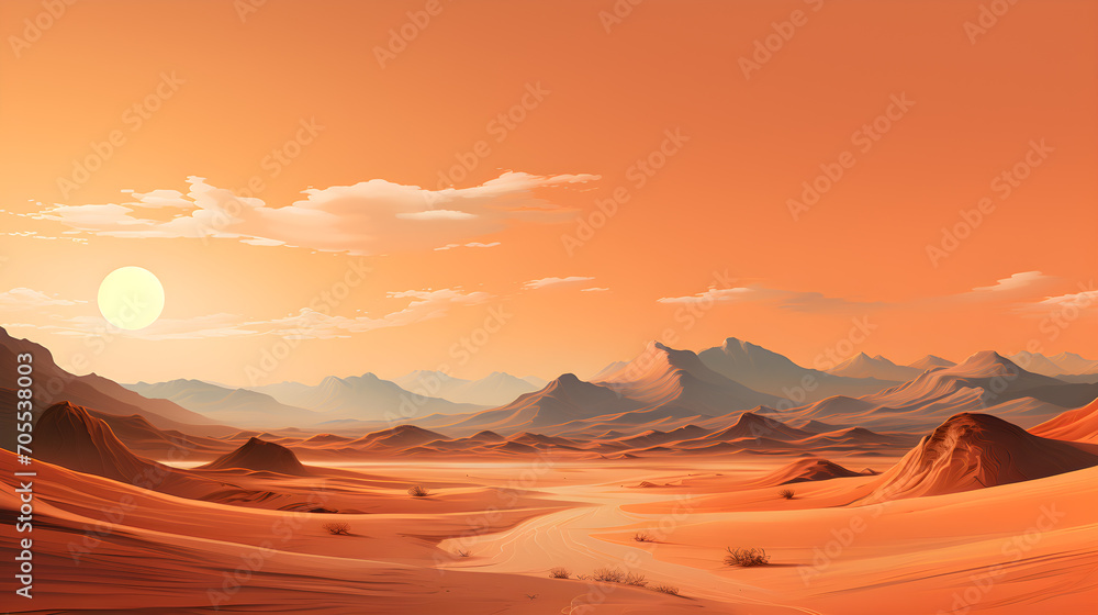 Sunset Desert landscape with sand and sky, Abstract Sunset Sands. Earthy colors. Generative AI