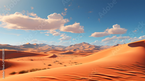 Bright Desert landscape, Blue sky and Warm Dunes. Generative AI