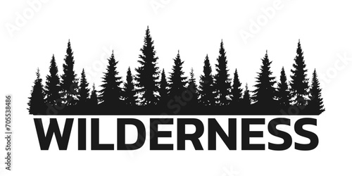Wilderness, forest logo with pine tree silhouette. Adventure, hiking, outdoor emblem. Vector illustration. photo