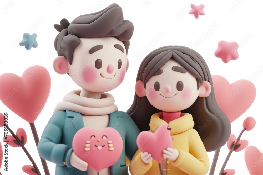 Romantic Valentine's Day Love and affection, 3D cartoon couple, cute Romantic Valentine's Day Love and affection, 3D cartoon couple, cute