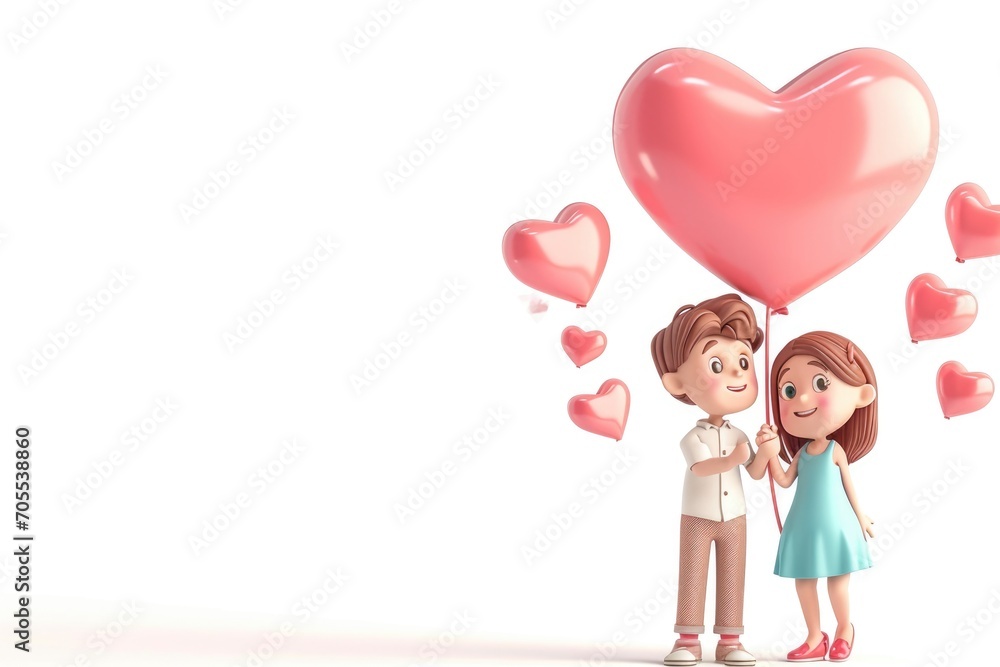 Romantic Valentine's Day Love and affection, 3D cartoon couple, cute Romantic Valentine's Day Love and affection, 3D cartoon couple, cute