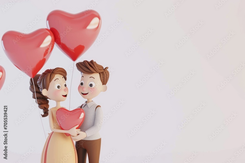 Romantic Valentine's Day Love and affection, 3D cartoon couple, cute Romantic Valentine's Day Love and affection, 3D cartoon couple, cute