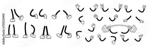 Whimsical Cartoon Vector Hands With Four Plump Fingers Each, Wearing White Gloves, And Legs Retro Set photo