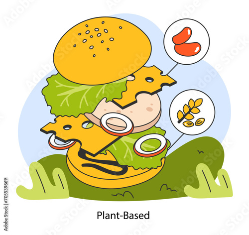 World vegan day. Go vegan. Meat substitutes, meatless product. Cruelty free plant-based diet with with nutrition and vitamins. Flat vector illustration