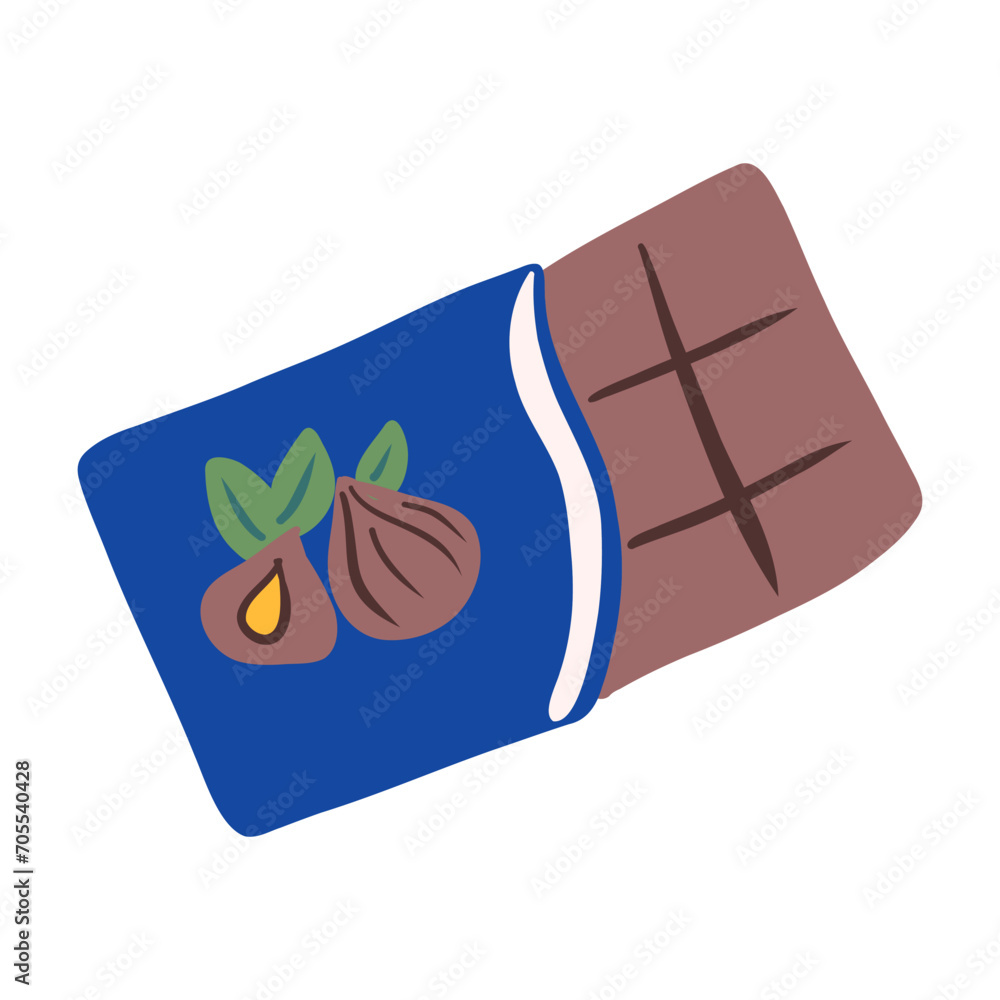Сhocolate candy bar with nut vector illustration isolated on white background, national German gourmet, colorful symbol for design travel restaurant menu, food ingredient for cooking, harvest festival Сhocolate candy bar with nut vector illustration isolated on white background, national German gourmet, colorful symbol for design travel restaurant menu, food ingredient for cooking, harvest festival