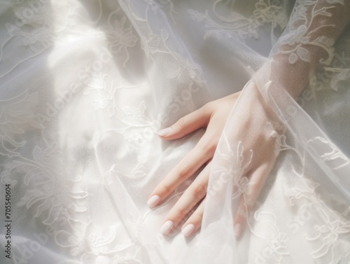 Wallpaper Mural A woman's hand with a manicure runs over elegant lace. The bride chooses a wedding dress. Torontodigital.ca