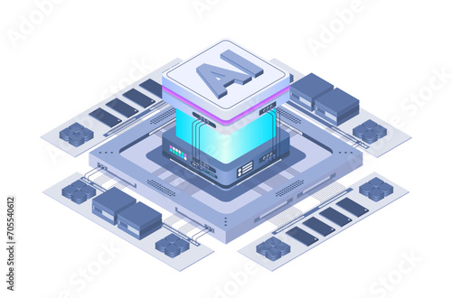 Artificial Intelligence Neural Network future technology concept isometric flat vector design.