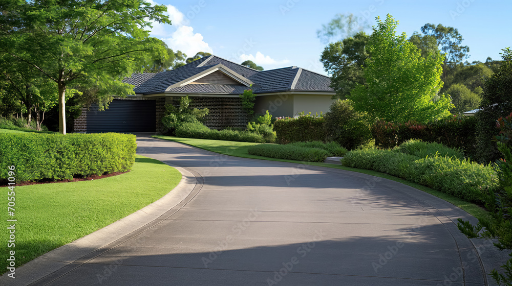Suburban house with neat driveway.