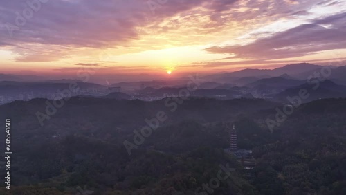 tower in temple with sunset photo