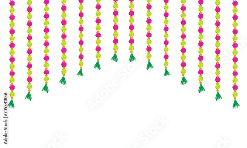 Traditional indian marigold toran floral garland vector,wedding and festival decoration,border flower decoration