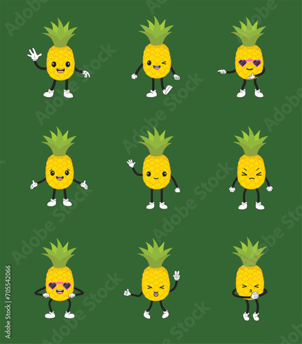 Cartoon pineapple emoticon with eyes. Pineapple character with emotions