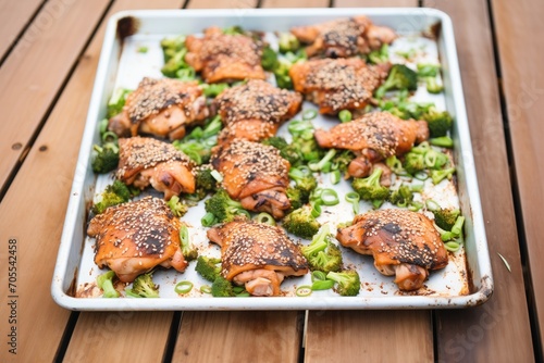 miso-marinated chicken thighs on a sheet pan