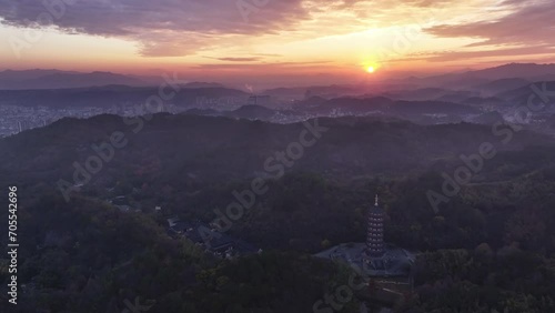 tower in temple with sunset photo