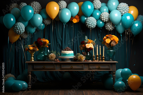 table with balloons and candles