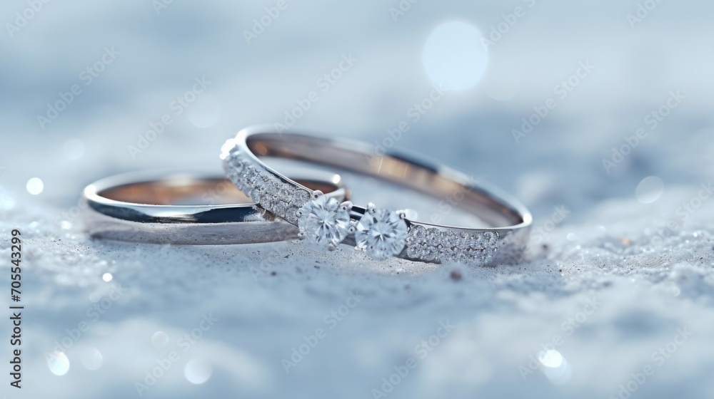 Close-up of a winter engagement or wedding ring set Close-up of a winter engagement or wedding ring set