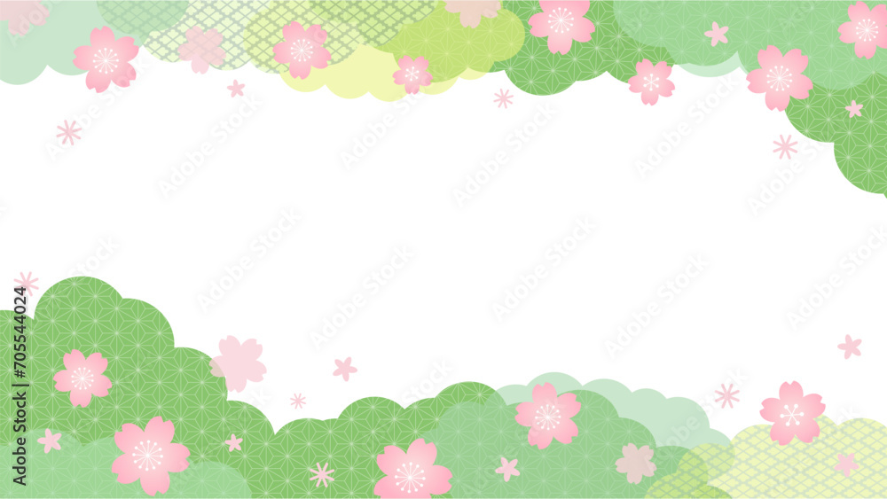 春らしい桜の花のカラフルな和風のフレームベクター素材	
