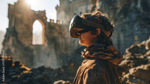 Kid in VR Headset in a Medieval Castle