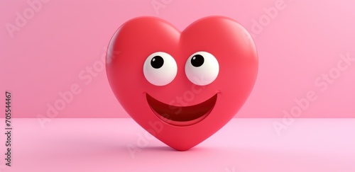 cute heart on a one tone background with emotion. Cartoon Heart with big realistic eyes. Pink shades