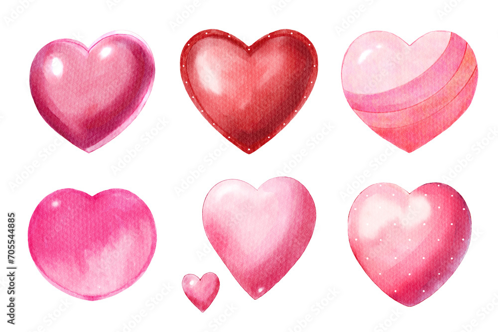 Watercolor heart symbol collection 1 of 10 . Isolated white background . Illustration .