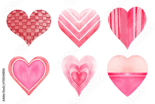 Watercolor heart symbol collection 3 of 10 . Isolated white background . Illustration .