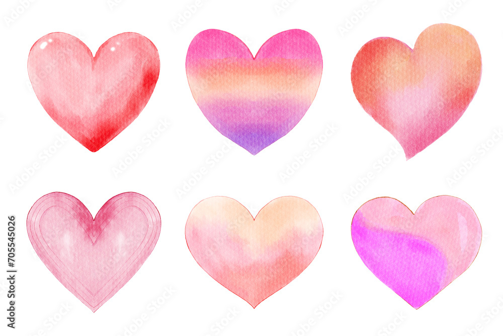 Watercolor heart symbol collection 2 of 10 . Isolated white background . Illustration .