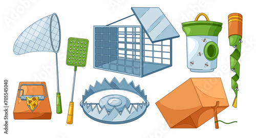 Animal Traps Include Snares, Leg-hold Traps, And Cage Traps. Mousetrap, Metal Bear Trap, Butterfly Net For Hunting