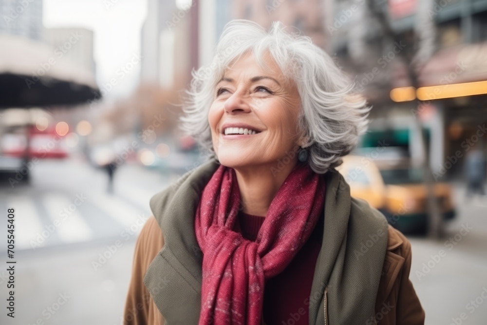 Portrait of a happy senior woman in the city, outdoor shot