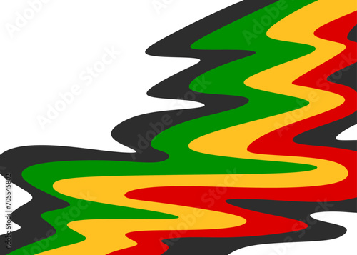 Abstract background with colorful wavy lines pattern and with Jamaican color theme