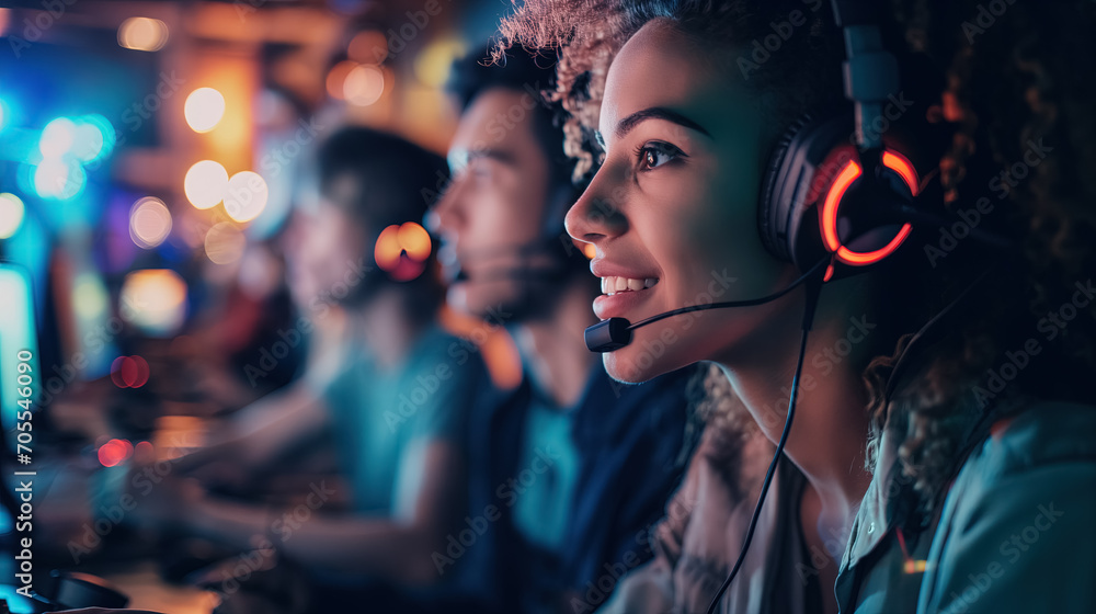 A group of focused gamers in an intense session. A group of focused gamers in an intense session.