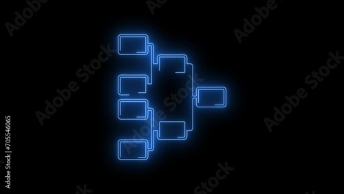 Video footage of glowing Tournament bracket icon. Looped Neon Lines abstract on black background. Futuristic laser background. Seamless loop. 4k video