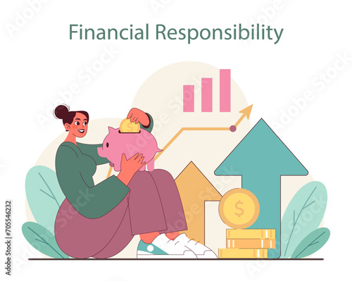 Financial Responsibility concept. Embracing savings and growth with insightful financial planning. Demonstrating upward economic trends. Flat vector illustration.