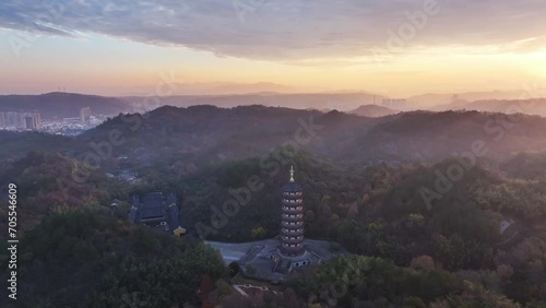 tower in temple with sunset photo