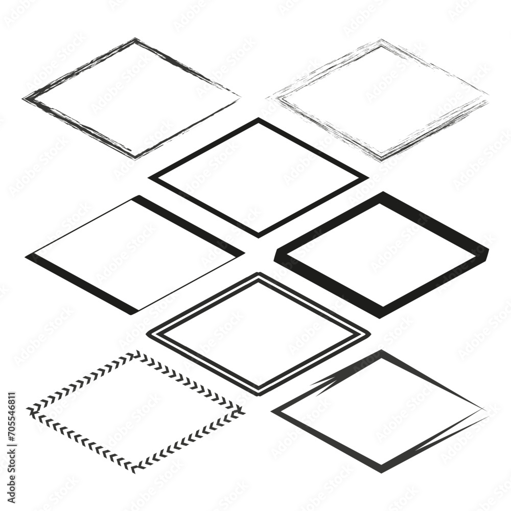 Set of hand drawn pen and pencil black rhombus. Vector illustration. EPS 10. Set of hand drawn pen and pencil black rhombus. Vector illustration. EPS 10.