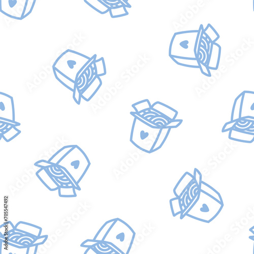 Seamless pattern with blue outline noodles box