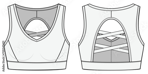 Illustration of active bra, Fashion Flat Sketch Vector Illustration, CAD, Technical Drawing, Flat Drawing, Template, Mockup.