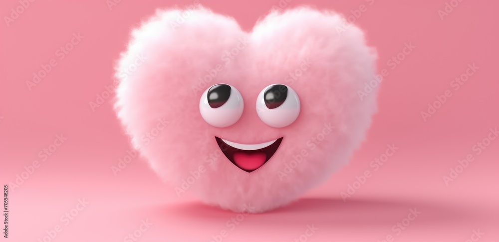 cute fuzzy furry heart on a monochrome background with emotion. Cartoon Heart with big realistic eyes. Pink shades cute fuzzy furry heart on a monochrome background with emotion. Cartoon Heart with big realistic eyes. Pink shades