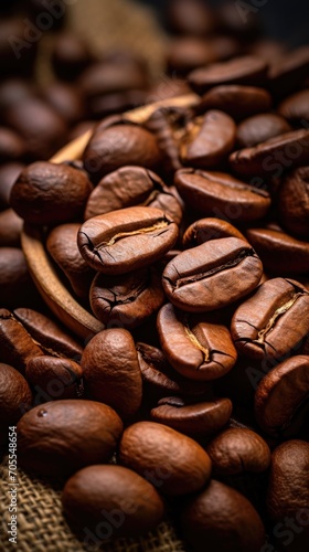 Close-up Roasted coffee beans. Colombian coffee