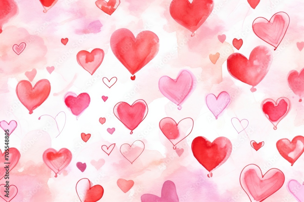 Heart pattern water color style. Valentine Background. Generative AI