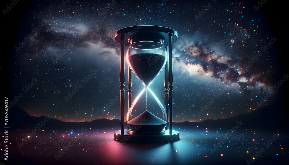 Hourglass with milky way or galaxy in the background, time travel concept - obrazy, fototapety, plakaty 