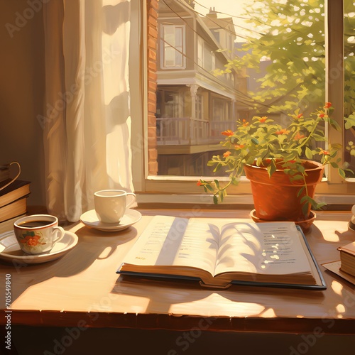 Warm sunlight  window  book  coffee