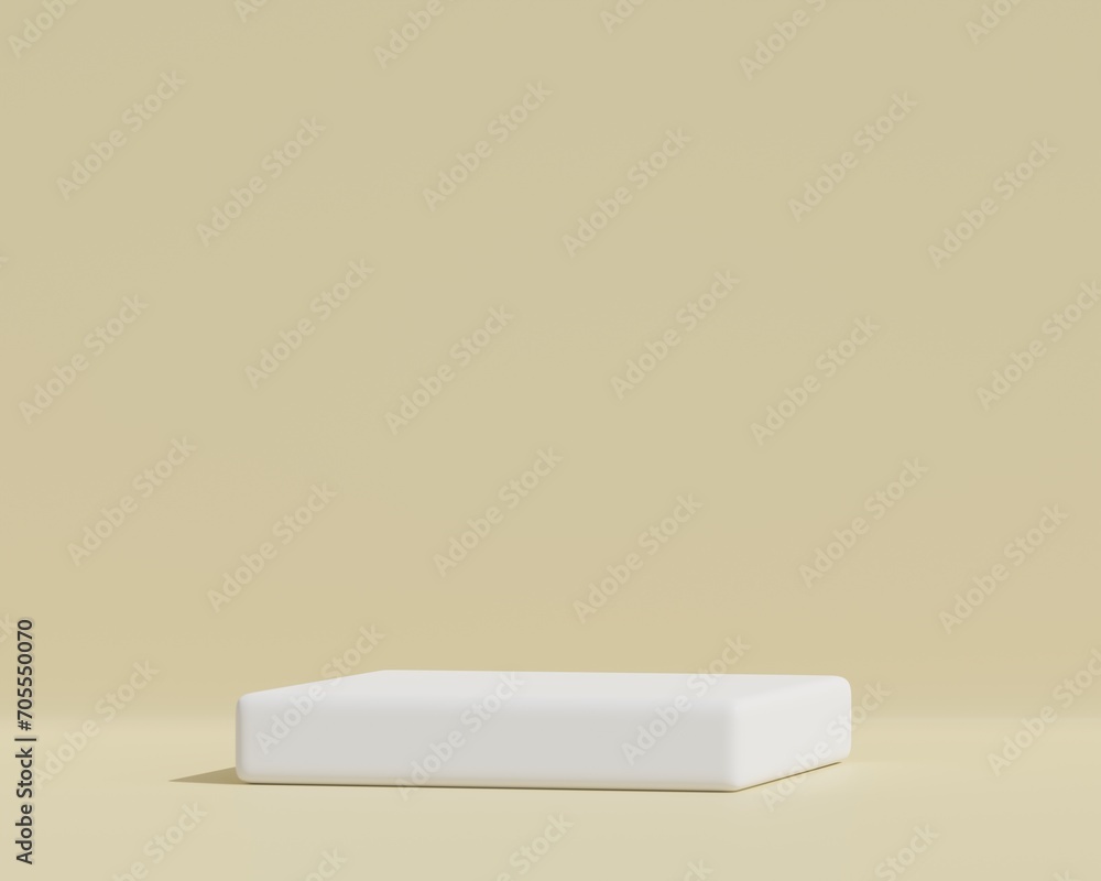 3d product background with single white square plate on pale floor, product backdrop, 3d render 3d product background with single white square plate on pale floor, product backdrop, 3d render