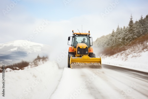 snow plow clearing a rural mountain way photo