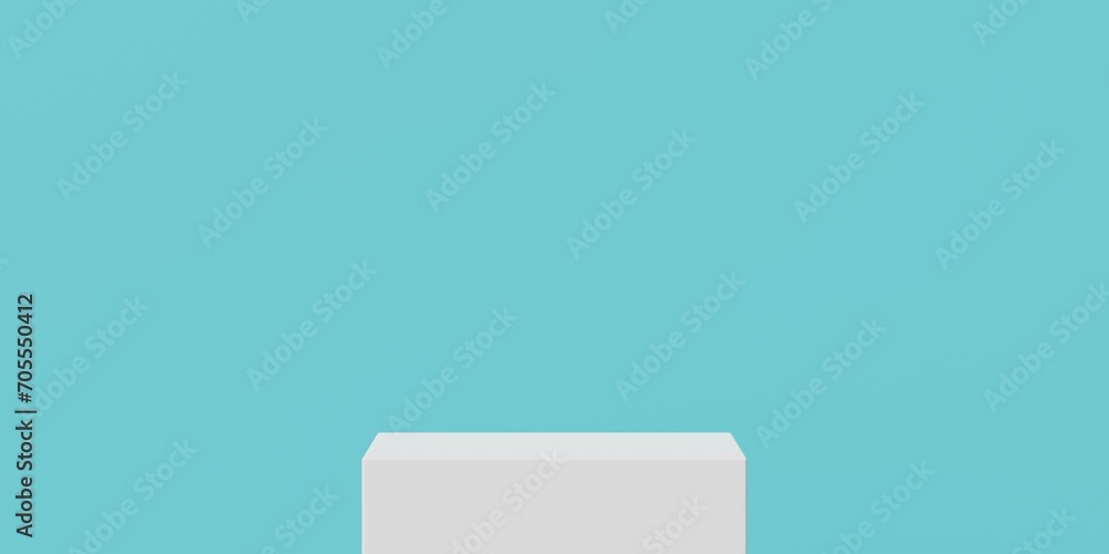 3d product background with single white square pillar on blue background, product backdrop, 3d render