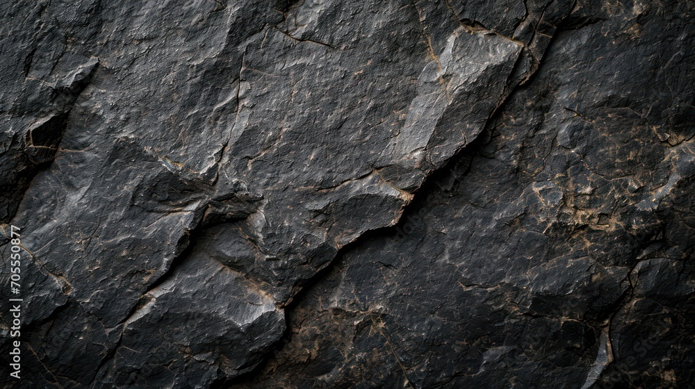 A textured black stone background crafted from the rough, dark grey surface of a mountain, complete with cracks and ample space for creative design A textured black stone background crafted from the rough, dark grey surface of a mountain, complete with cracks and ample space for creative design