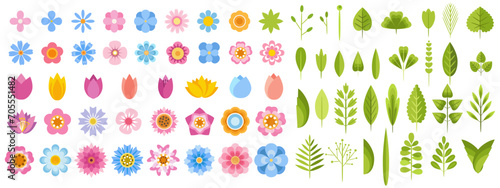 Simple flower and leaf signs, floral icons and symbols. Minimal graphic plant silhouettes, Isolated vector decoration set #705551482