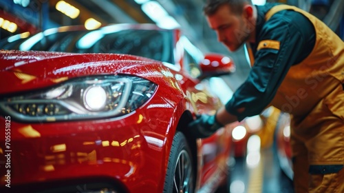 Car Service Worker Varnishing a Car photo