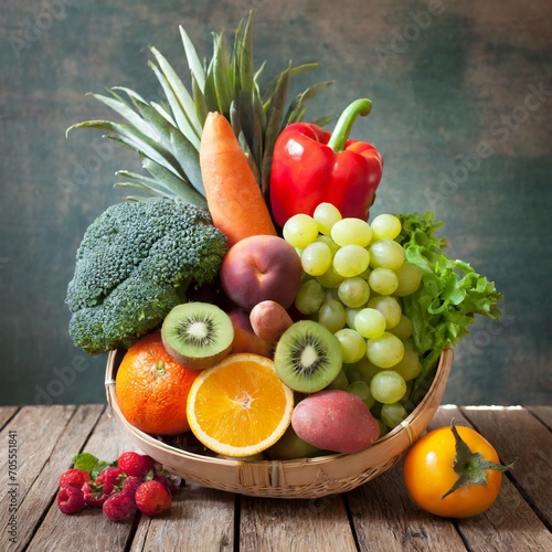 Plateau de fruits et légumes sur une table 