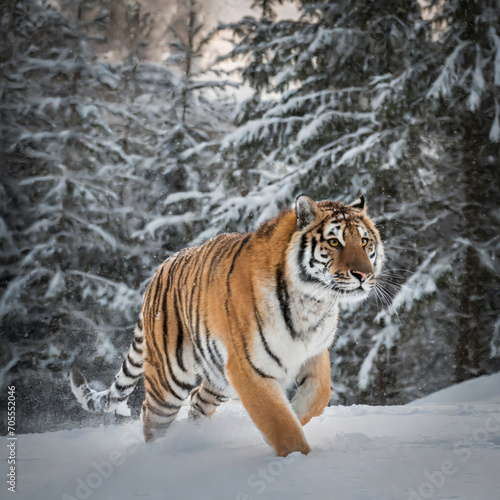 siberian tiger in the snowy forest  generative ai