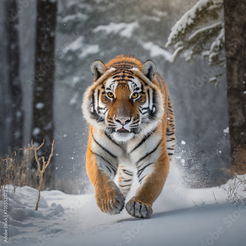 siberian tiger in the snowy forest, generative ai