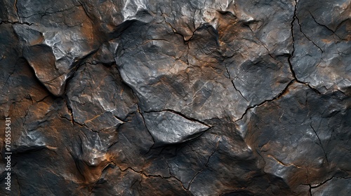 Rough mountain surface in dark brown with cracks, forming a textured rock background. Abundant space for design. 